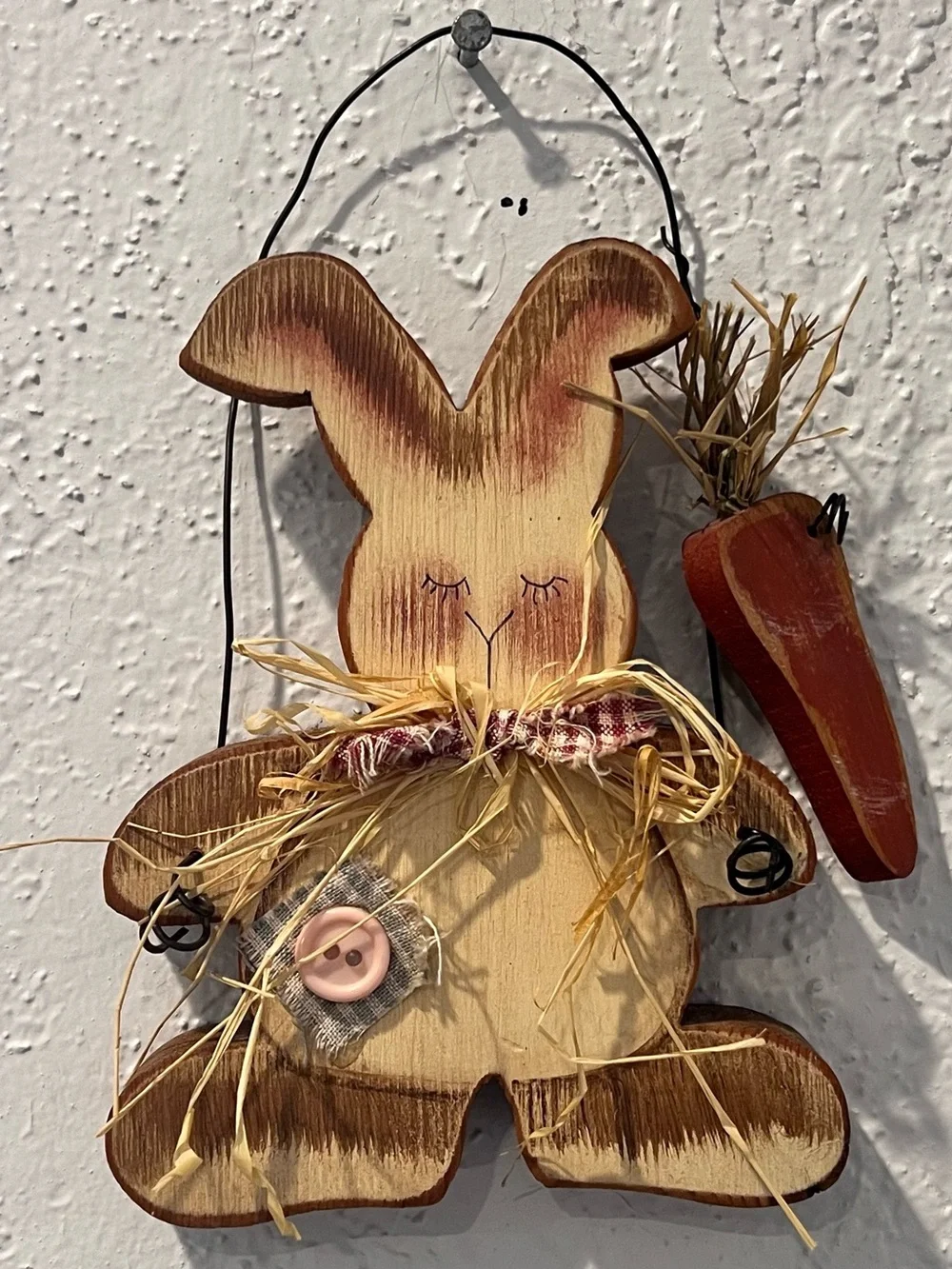 Primitive Wooden Bunny with Carrot Wall Decor